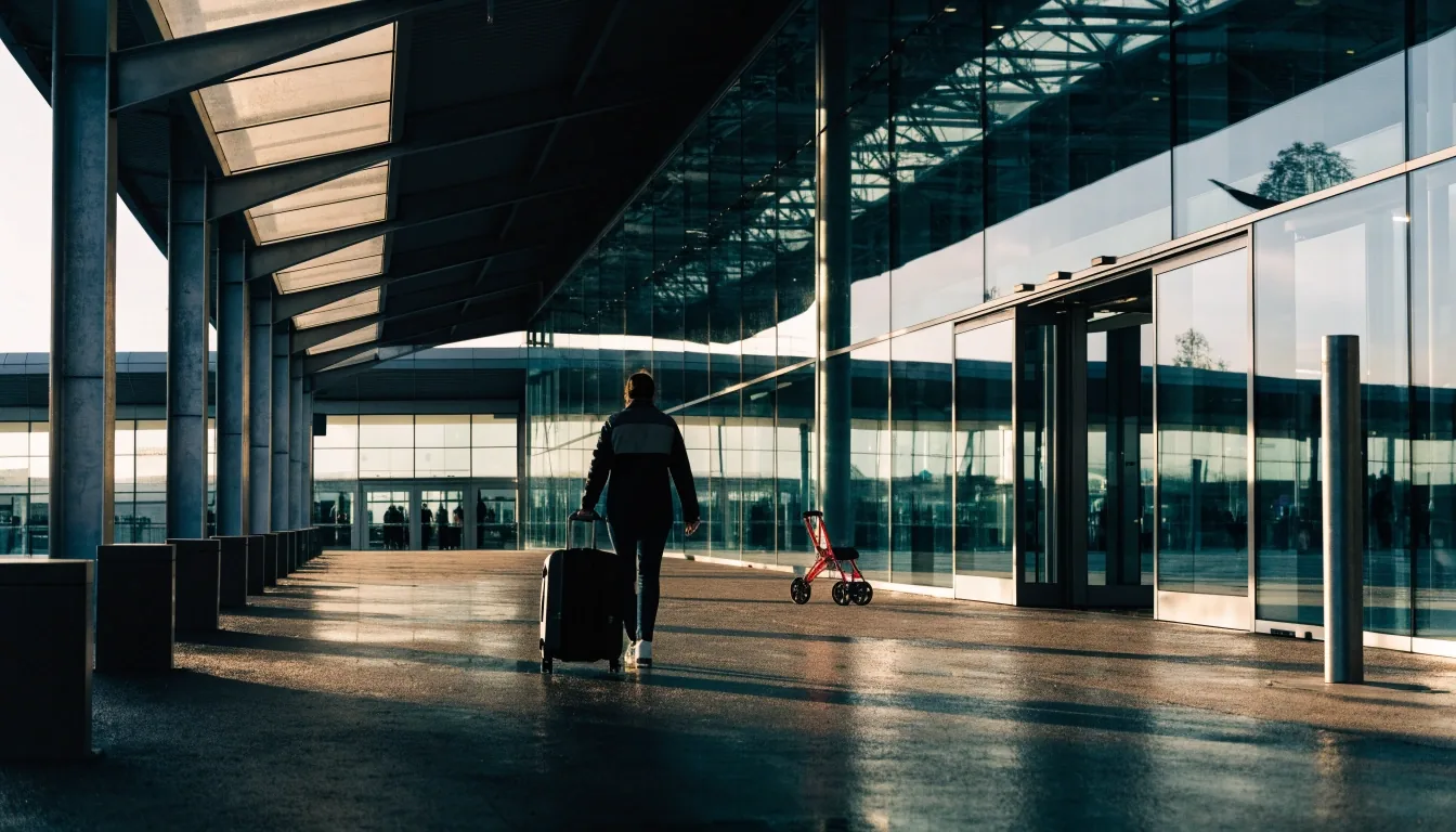 Covered walkway from domestic car park toward T2 terminal