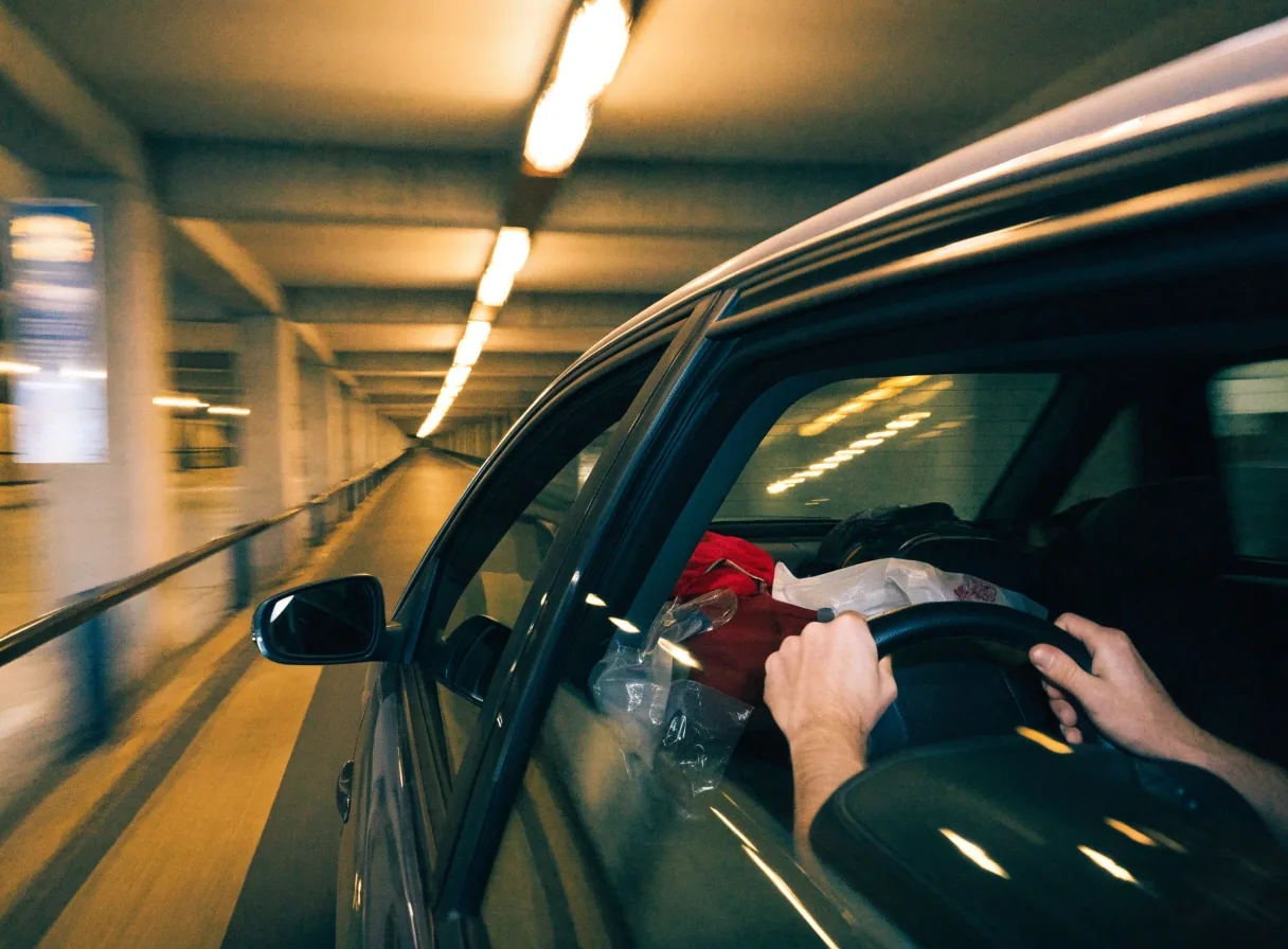 Driving into the undercover T1 car park entry