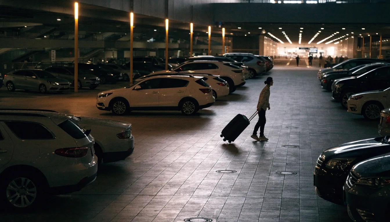 P1 car park deck at Sydney Airport international terminal at night