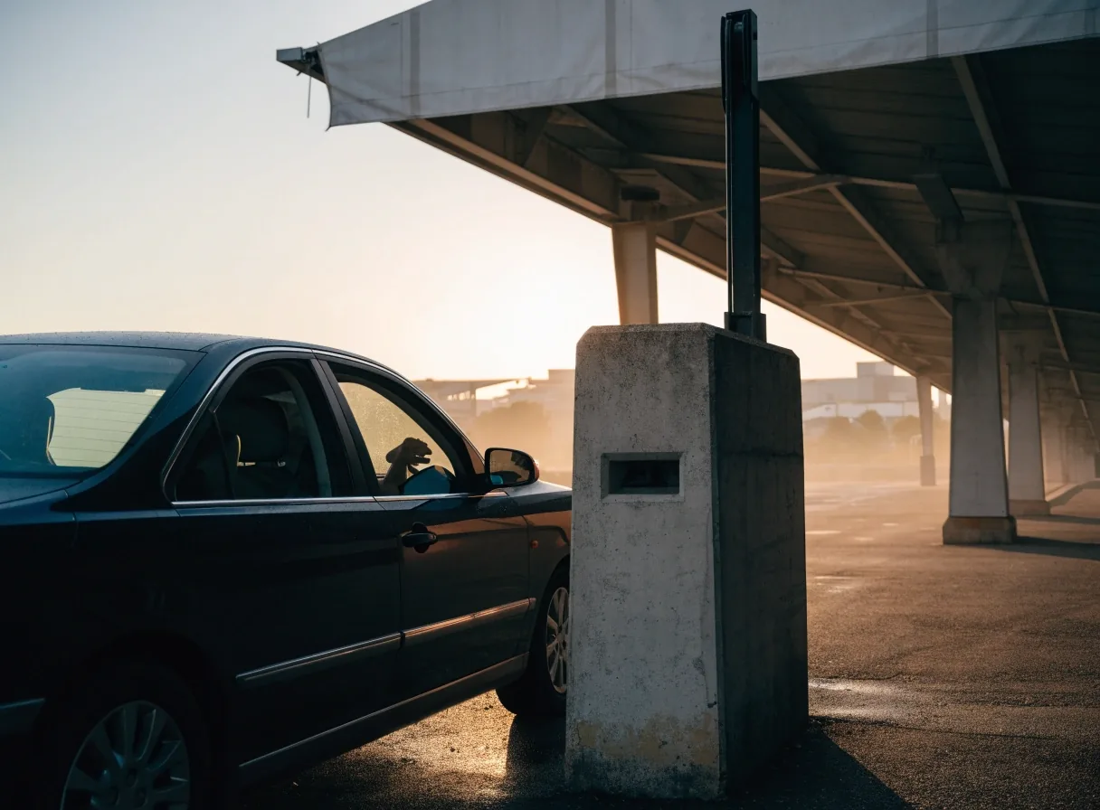 Airport car park entry barrier in morning light